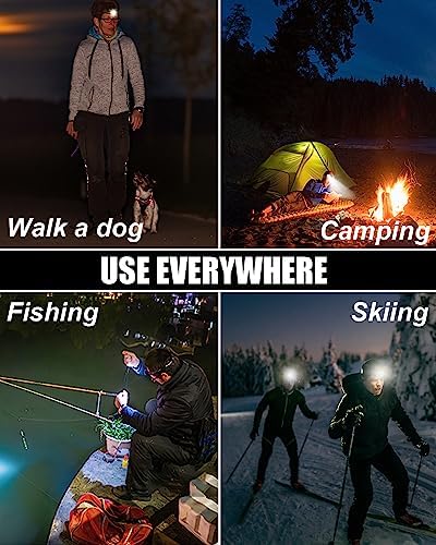 Rechargeable Headlamp, 8 LED Headlamp Flashlight 18000 Lumen 8 Modes with White Red Lights USB Cable, Waterproof Head Lamp for Outdoor Camping Cycling Running Fishing