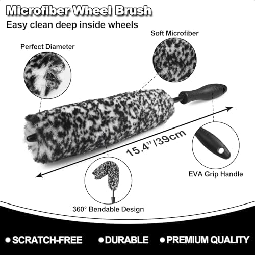 7Pcs Car Wheel Brush kit, Tire Brush, Wheel Cleaner Brush, Soft-bristled Rim Cleaner Brush, Tire Shine Applicator Pad, Car Detailing Brushes, Wheel Brushes for Cleaning Wheels,Tires