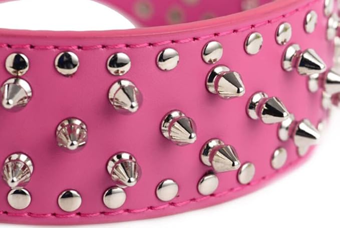 Serijoars Spiked Studded Dog Collar, PU Leather Dog Collar, Adjustable Pet Collars for Medium or Large Breed Pet (XL, White)