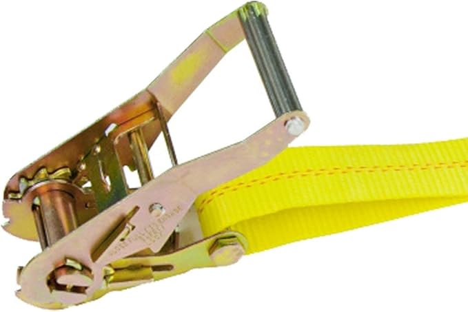 VULCAN Ratchet Strap with Chain Anchors - Classic Yellow - 2 Inch x 27 Foot - 3,600 Pound Safe Working Load