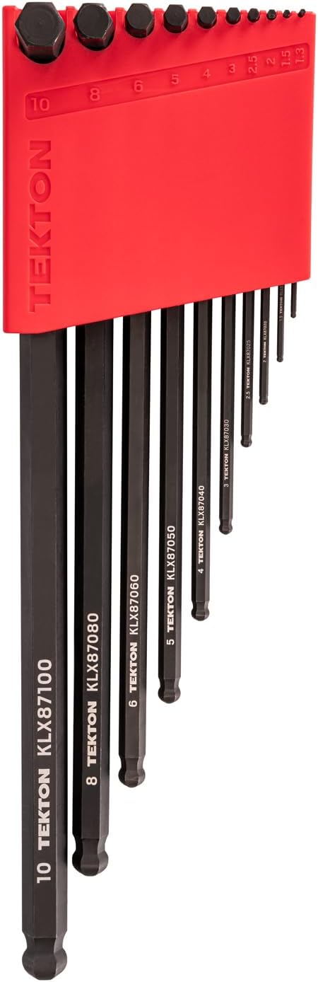 TEKTON Short Arm Ball End Hex L-Key Set with Holder, 10-Piece (1.3-10 mm, Common Sizes) | KLX91212