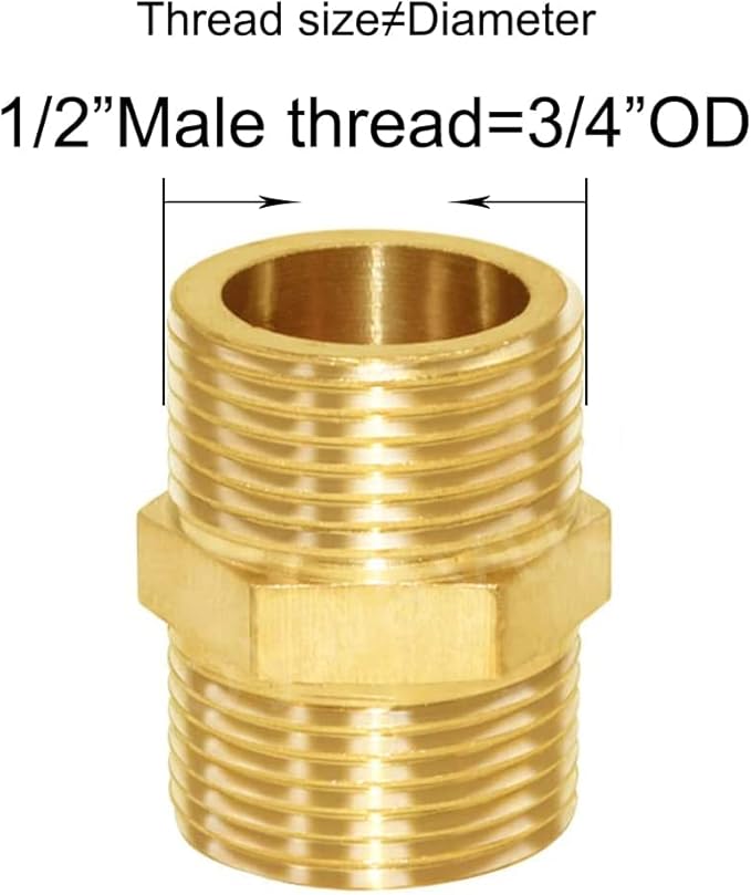 Joywayus 1/2" Male NPT Threaded Brass Pipe Fittings Nipple Fuel/Air/Water/Boat/Gas/Oil (Pack of 5)