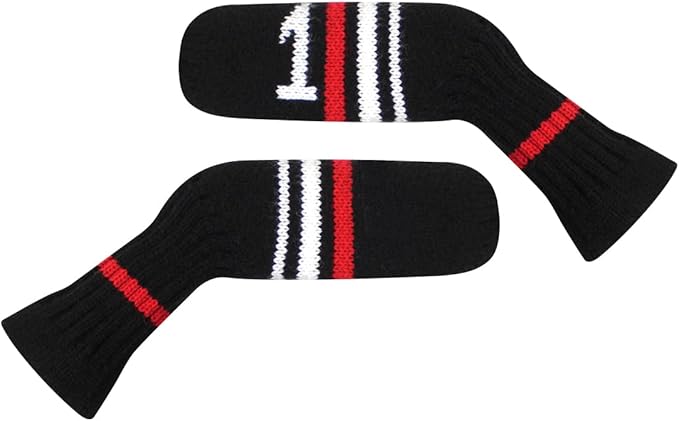 Scott Edward 1/7/10 Pcs Knitted Golf Club Head Covers for Irons Wedge Cuteness and Basically Socks Shape Washable Golf Club Head Protector on Red/Blue Warning Style