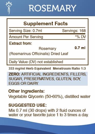 Secrets of the Tribe Rosemary Alcohol-Free Liquid Extract, Rosemary (Rosmarinus Officinalis) Dried Leaf Tincture Supplement (4 FL OZ)