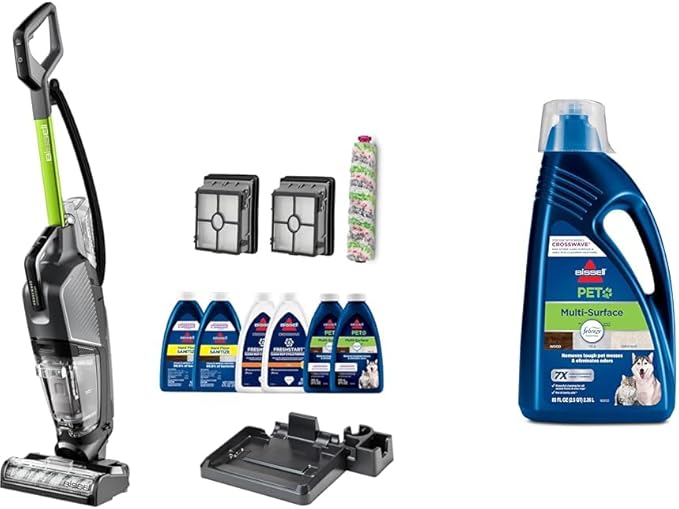 BISSELL® CrossWave® HydroSteam™ Deluxe Wet Dry Vac, Multi-Purpose Vacuum, Wash, and Steam, 3515G + Bissell Multi-Surface Pet Formula with Febreze Freshness for Crosswave (80 oz), 2295L
