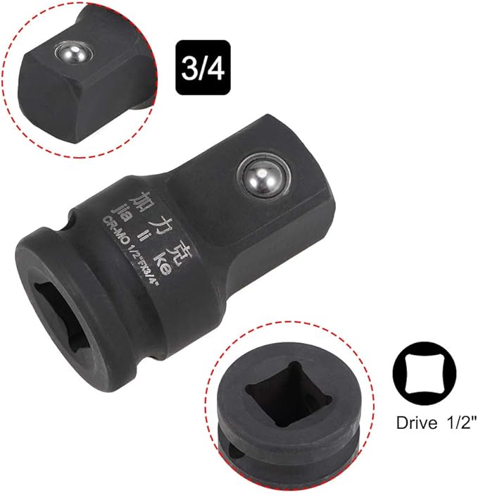 uxcell 1/2" Drive (Female) x 3/4" (Male) Impact Socket Adapter for Use with Impact Wrenches, Breaker Bars, Ratchets, CR-MO Steel
