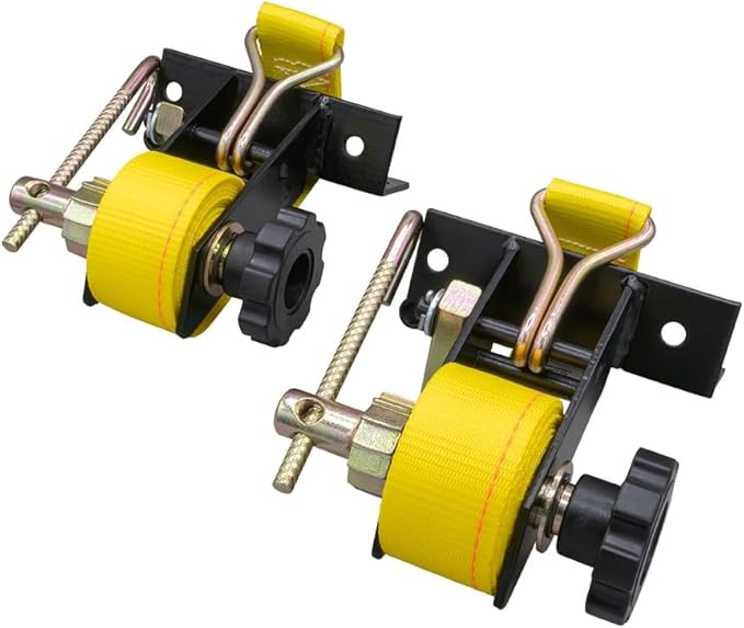 Mytee Products 4 Pack 1-1/2"x7' Yellow Ladder Rack Ratchet Straps with J-Hook (Pair) - 500 lbs Square Tube Mount - Retractable Ratchet Tie Down Strap for Roof Rack