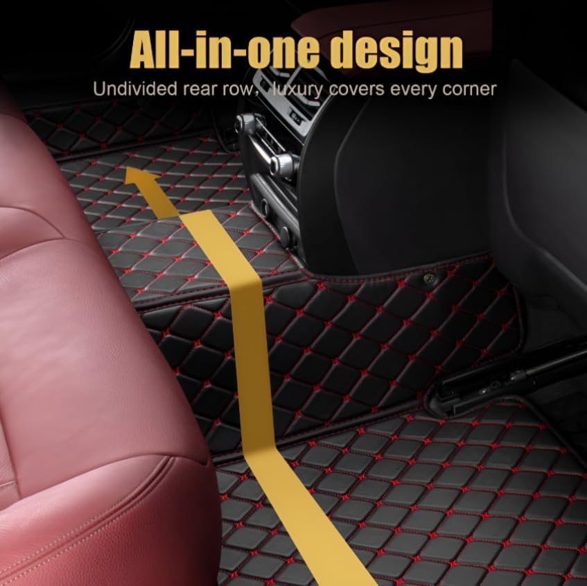 Add Personal Touch to Your Vehicle with IMEISH Customizable Logo Text Car Mats for 99% of vehiclesPads Protection Non-Slip Leather Floor Liners (Blue and Black Beige)