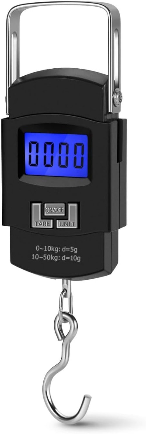 Flexzion Digital Hanging Scale - 110lb/50kg Portable Luggage & Fish Scale with LCD Display, Stainless Steel Hook