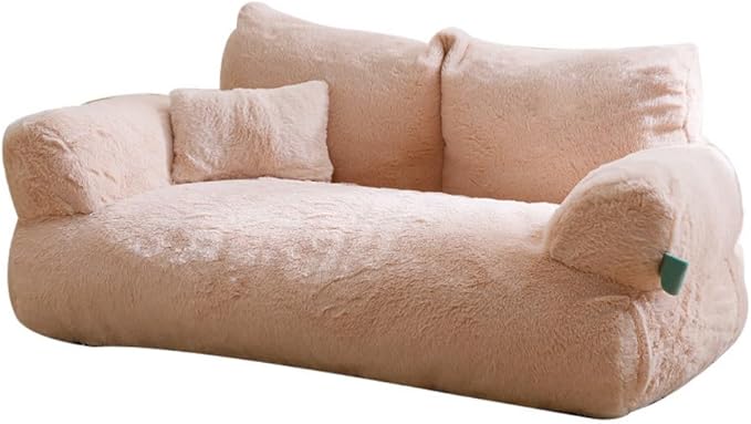 Soft Fluffy Self-Warming Cat Bed | Washable Pet Sofa for Indoor Cats & Small Dogs | Cute Princess-Inspired Kitten Couch & Puppy Bed(Light Orange,21.65''*14.96''*7.09'')
