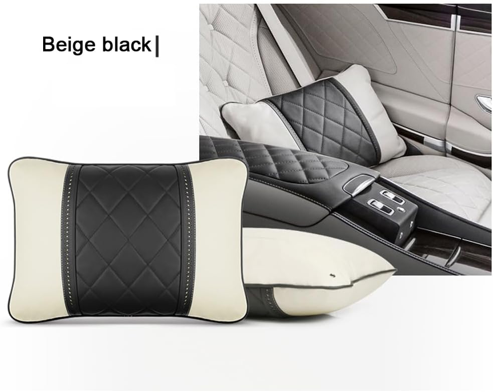 Car Pillows Napa Leather Car Seat Rest Cushion Car Lumbar Pillow for Mercedes Benz Maybach S-Class Lumbar Support Pillow car Accessories（Beige Black）