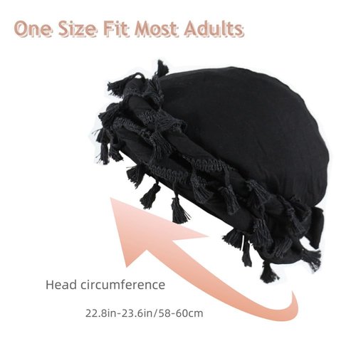 Agturber 2pcs Turban for Men Women Satin Lined Durag Head Wrap Vintage Modal Twist Halo Turban with Tassel(Black,Beige)