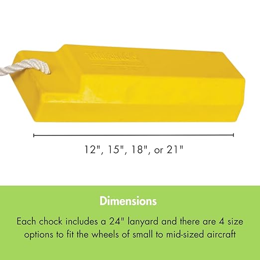 Checkers 18" Airplane Chocks, Aviation Wheel Chocks for Small to Mid-Sized Aircraft, One Tire Chock with Rope Lanyard, Durable Lightweight Urethane, Yellow, AC3518-S