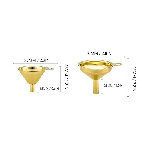 Zerodis Gold Stainless Steel Funnel Set with Narrow Valve Rod and Side Handle for Small Bottles and Containers