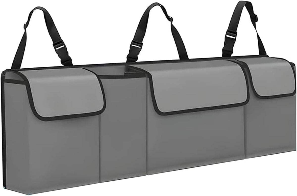 Car Trunk Organizer, Waterproof Backseat Hanging Large Storage with Adjustable Straps, Collapsible Cargo Bag with 4 Pockets, Car Interior Accessories for Truck, SUV, MPV (Gray)