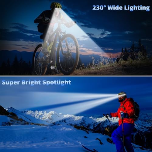 ZioeYiue Headlamp Rechargeable 10P, 230°Wide Beam LED Head Lamp for Adults