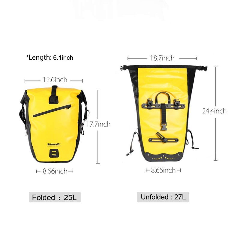 Rhinowalk Bike Bag Waterproof Bike Pannier Bag 27L for Bicycle Cargo Rack Saddle Bag Shoulder Bag Laptop Pannier Rack Bicycle Bag Professional Cycling Accessories-Yellow