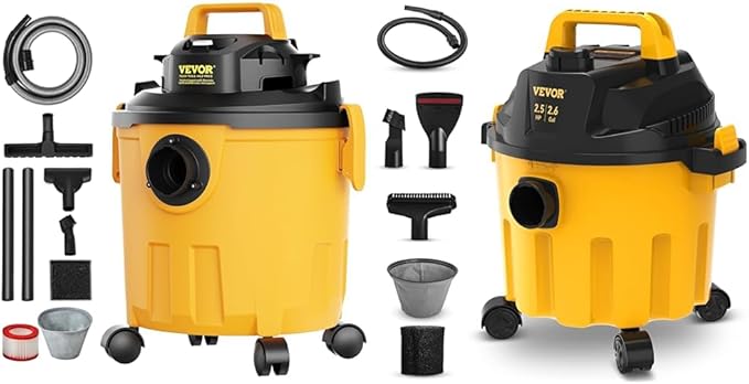 VEVOR Wet Dry Vacuum Cleaner Bundle - 5 Gallon 6 Peak HP and 2.6 Gallon 2.5 Peak HP Portable Shop Vacuums