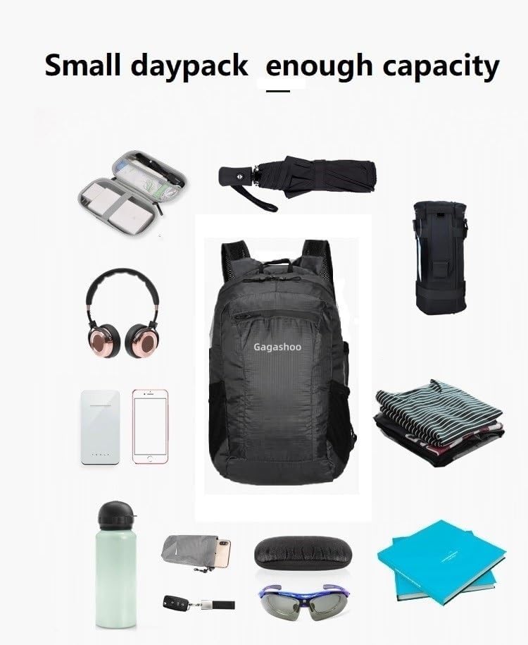 Skiennix Small Foldable Hiking Daypack - Lightweight Casual Backpack for Camping & Travel (Black)