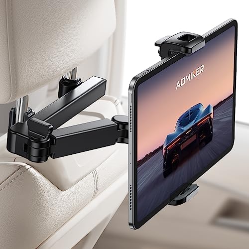 Aomiker iPad Holder Car Headrest - [Stretchable Arm] 2025 Adjustable Tablet Mount for Car Backseat, Travel Road Trip Essentials for Kids, for iPad Pro, Air, Mini, Samsung Tab, 4.7-11” Device - Black
