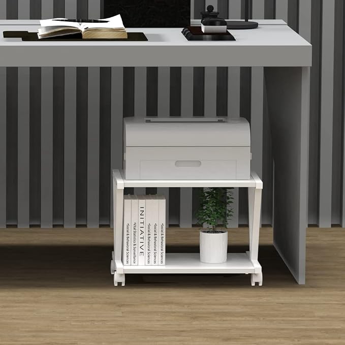 VEDECASA Retro Desktop Printer Stand 2 Double Tiers Wood Printer Shelf Rustic