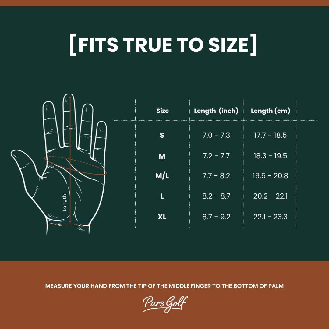PUR3 Cabretta Leather Golf Gloves - 2 Pack Heritage Collection with Putting Aim Ball Marker | Men's Left & Right Hand
