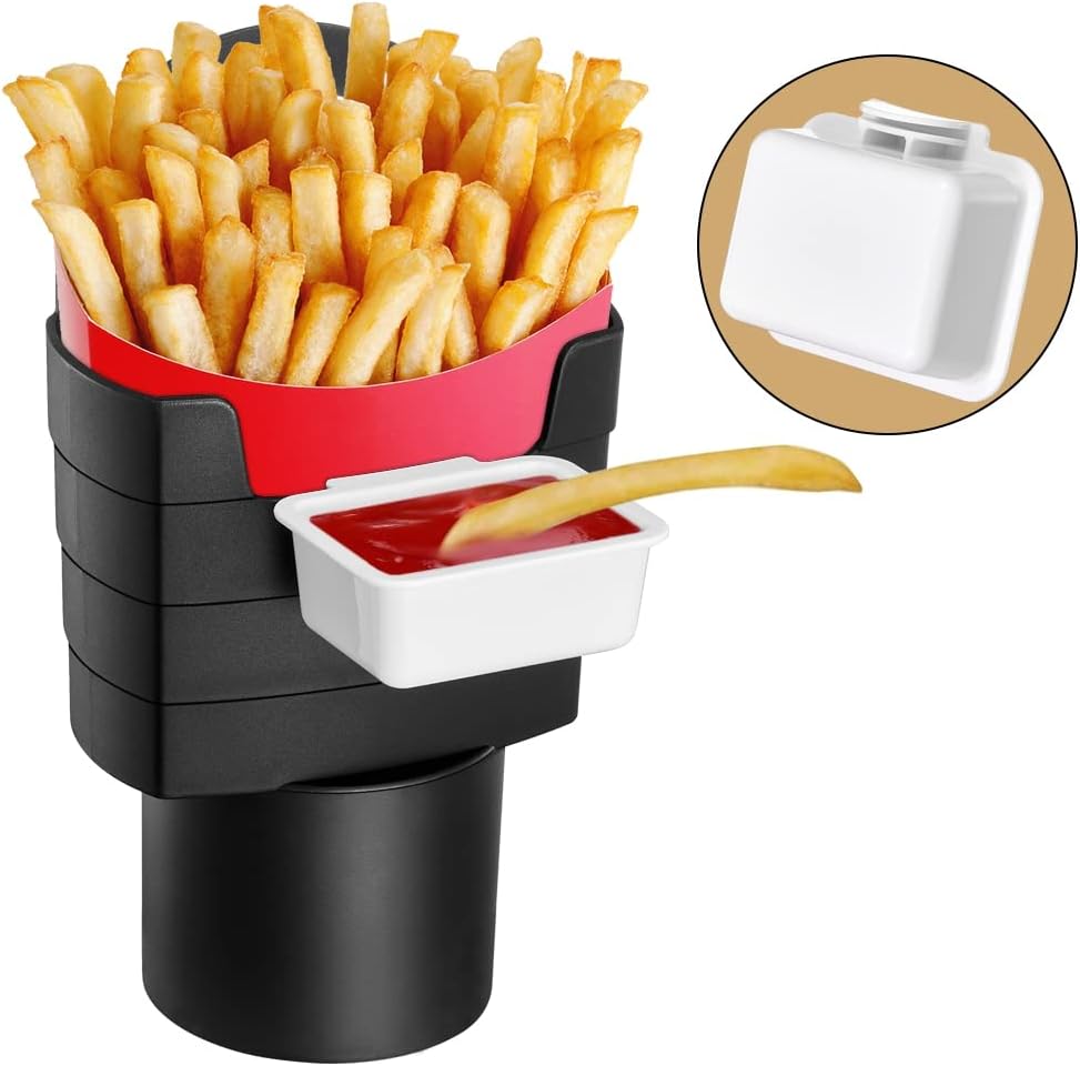 French Fry Holder for Car Multi-Purpose Fast Food Drink Cup Holder Expander Car Storage Box Holder with Dipping Sauce Holder
