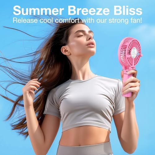 VersionTECH. Portable Handheld Fan, Powerful+Durable+4000mAh+180° Foldable, Mini Table Fans with USB Rechargeable Battery Operated Cooling Accessories for Personal Use, Travel, Office Pink