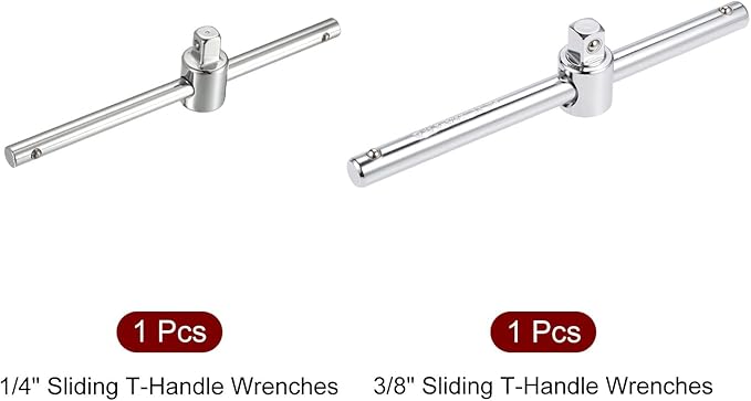 uxcell 1/4" & 3/8" Drive Sliding Wrench Breaker Bar Set of 2 Pcs, Adjustable T-Handle Socket Hand Tool