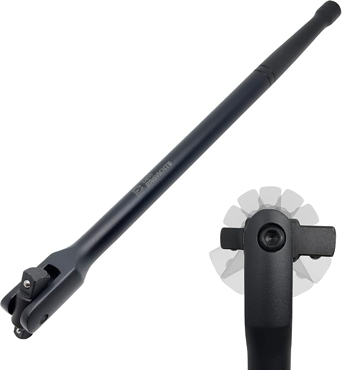 16-inch Dual Drive Breaker Bar, 3/8" & 1/2" Drive, Heavy Duty Breaker Bars with 360° Rotatable Head, Spring-loaded Detent Ball, Premium Chrome Vanadium Steel with Black Powder Coating