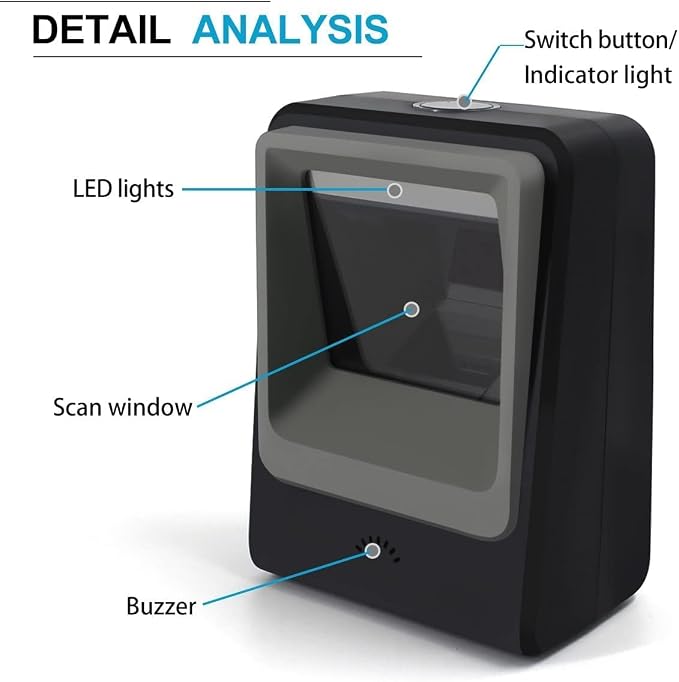 Handsfree 2D 1D Barcode Scanner, Alacrity QR Omnidirectional Desktop Bar Code