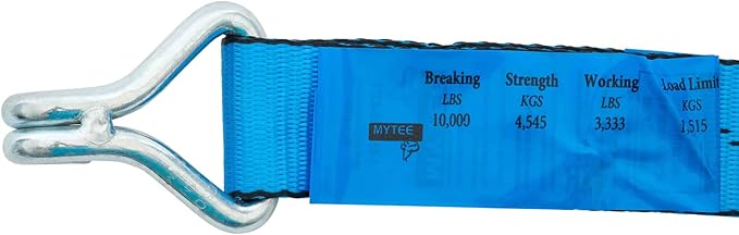 Mytee Products 10 Pack 2 inch x30 ft Heavy Duty Ratchet Straps with Double J Hooks - 10,000 Lbs Breaking Strength Blue Tie Down Straps w/Wire Hooks for Industrial Use, Trailers, Truck Cargo