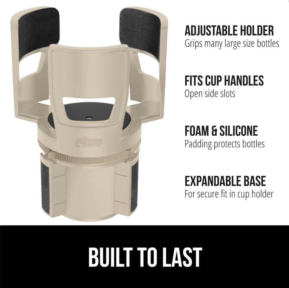 GORILLA GRIP Patent Pending Adjustable Car Cup Holder Expander, Tan