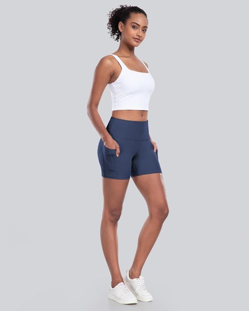 CHRLEISURE Women's Biker Yoga Shorts - High Waisted Tummy Control | 4-Pack Athletic Gym Shorts