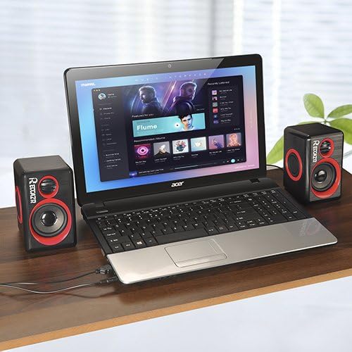 Reccazr SP2040 Computer Speakers - 2.0 CH USB Wired with Deep Bass for Desktop & Laptops | Red