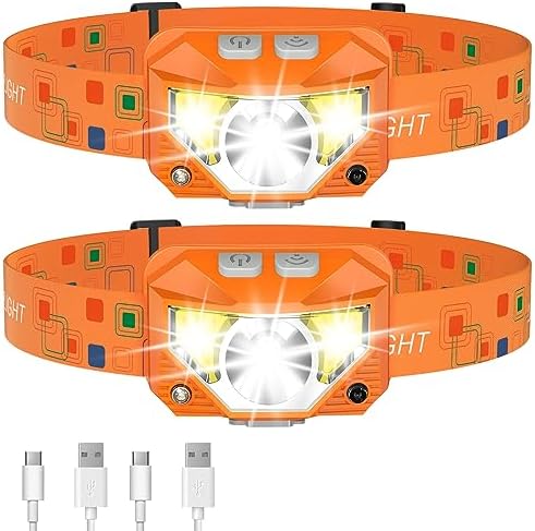 LHKNL Headlamp Flashlight, Lumen Bright Head Lamps LED Rechargeable-Orange