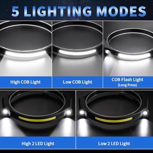 ZioeYiue Headlamp Rechargeable 5PCS, 230°Wide Beam LED Head Lamp for Adults