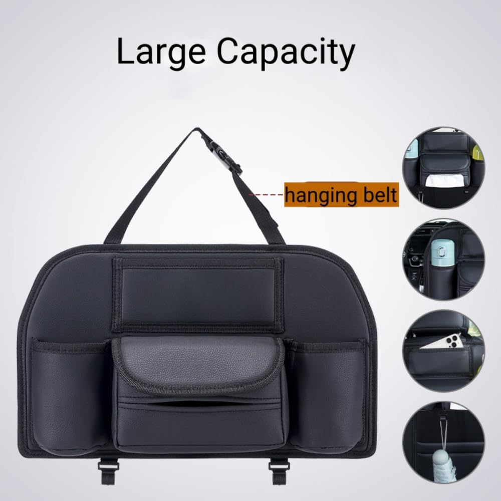 Car Seat Back Organizer PU Leather Storage Bag with Tissue Holder Pocket