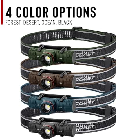 Coast XPH30R 1500 Lumen USB-C Rechargeable Dual Power Headlamp with Twist Focus Beam and Magnetic Base, 4.37 oz. - Forest Green