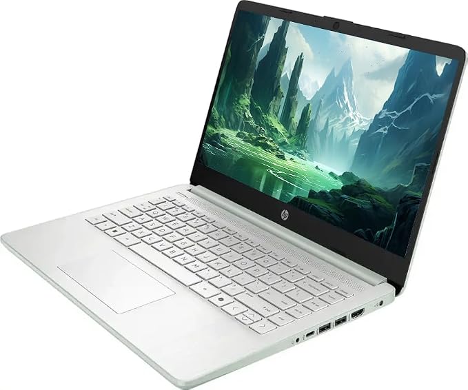 HP 14" Business Laptop Computer with Microsoft Office 365, 4-Core Intel Processor, 128GB Storage, 4GB RAM, Windows 11, SageNova Earphones, Willow Green