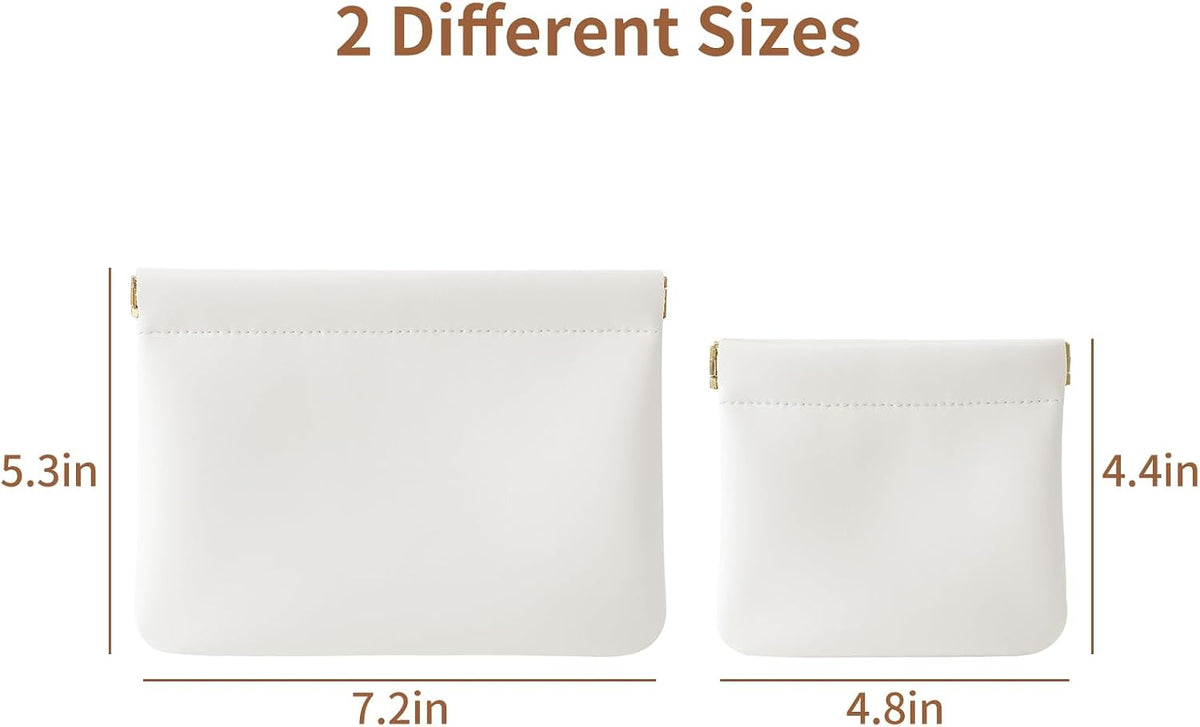 2 Pack Small Makeup Bag for Purse, Cosmetic Travel Pouch, Cream