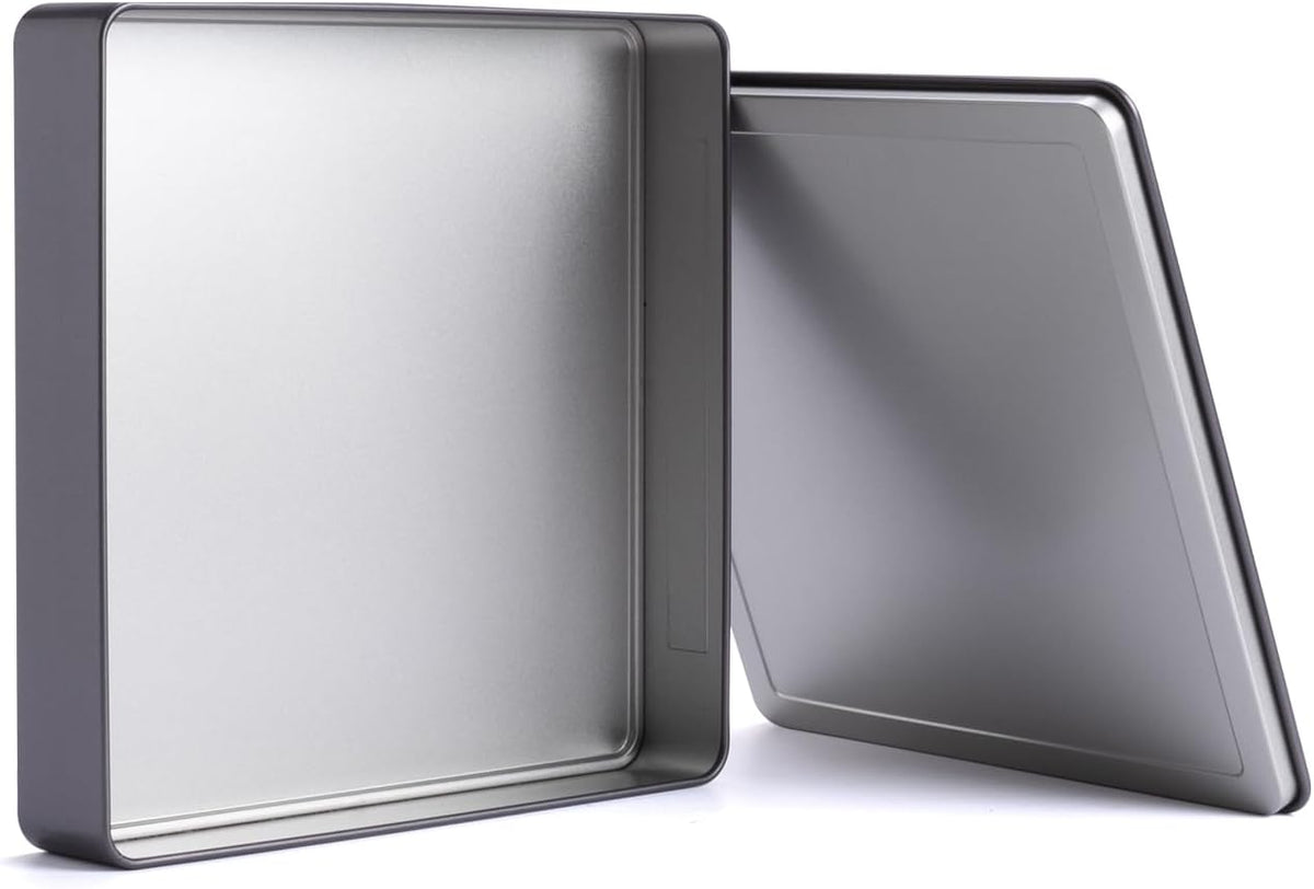 Square Tin Canister/Container for Keeping Car,Tea,Coffee,Cookies, Food,Flour,Baked Goods Storage (Grey_9.25"x9.25"x1.77")
