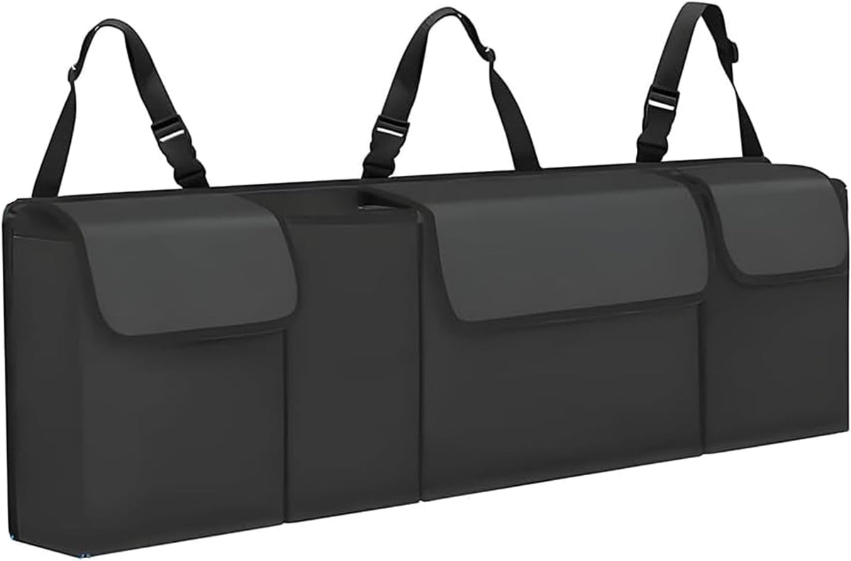Car Trunk Organizer, Waterproof Backseat Hanging Large Storage with Adjustable Straps, Collapsible Cargo Bag with 4 Pockets, Car Interior Accessories for Truck, SUV, MPV (Black)