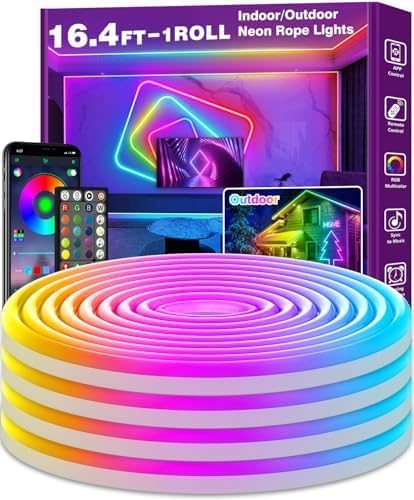 LETIANPAI 15Ft Neon Rope Lights,Flexible Led Rope Lights Control with App/Remote,Multiple Modes Music Sync Gaming RGB Led Neon Lights for Bedroom Outdoor