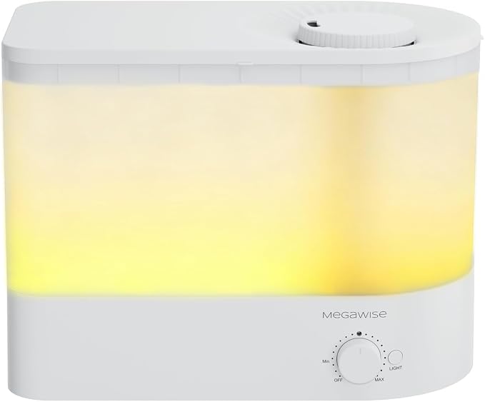 Megawise Cool Mist Ultrasonic Humidifier, Adjustable Mist Control, Quiet Operation, With a 6L top-fill tank and 50-hour runtime(White)