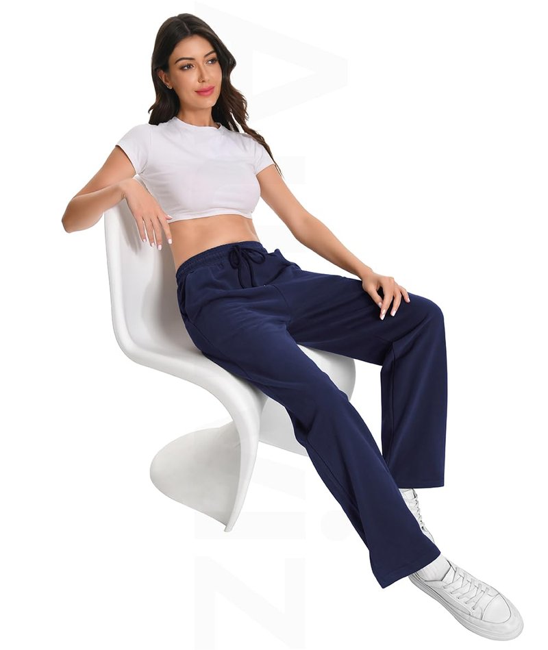 Straight Leg Stretch Cotton Women's Sweatpants Beach Joggers Lounge Womens Bowling Pants Trendy Athletic Women Slacks Track Workout Dance High Waisted Trousers Yoga Pants with Pockets Navy Blue L