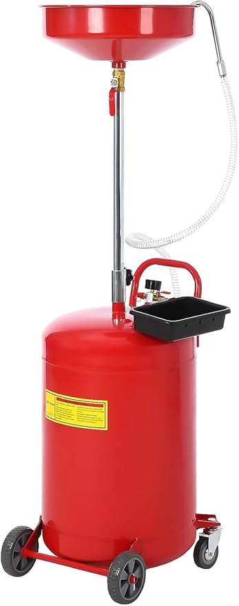 20 Gallon Waste Oil Drain Tank, Oil Drain Extractor, Pneumatic Drainer for Automotive Fluids, Portable Waste Oil Container with Air Operation (20 Gallon-Red-Common)