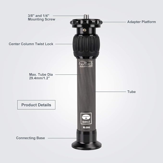 SIRUI SL-200 Carbon Fiber Tripod Extension Pole, Two-Section Center Column