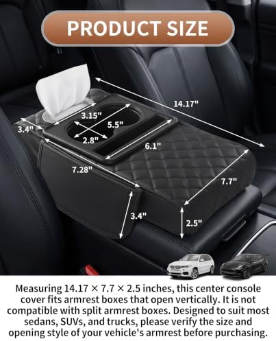 5-in-1 Car Center Console Cover Armrest Cushion with Cup Holder