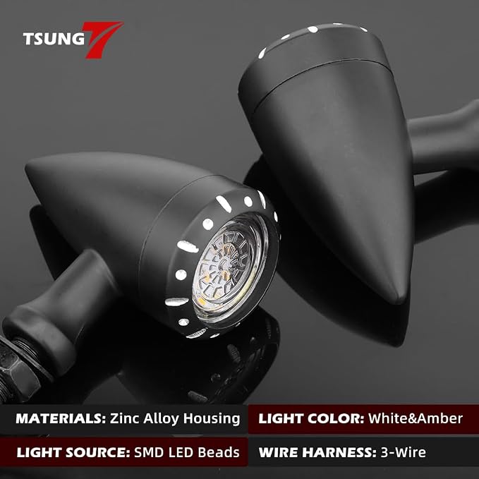 TSUNG 2PCS Motorcycle Bullet LED Front Turn Signal White Amber Light SMD